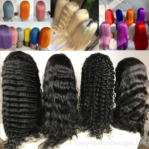 Virgin brazilian human hair wig vendors wholesale natural black curly wave T part lace front human hair wigs for black women